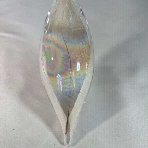 Large Vintage Blown Clear Iridescent Glass Ornament with Feather 9" Tall - Picture 4 of 8